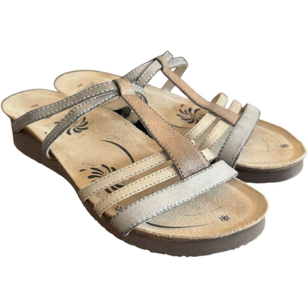 ABEO Caryse Leather Slide Strappy Wedge Neutral Footbed Sandals Beige Women's 7